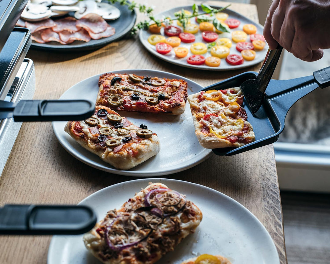 ROMMELSBACHER Pizza Raclette RCP 1800, Wendeplatte (Grillmuster/Crêpes), Pizzafunktion, keramische A