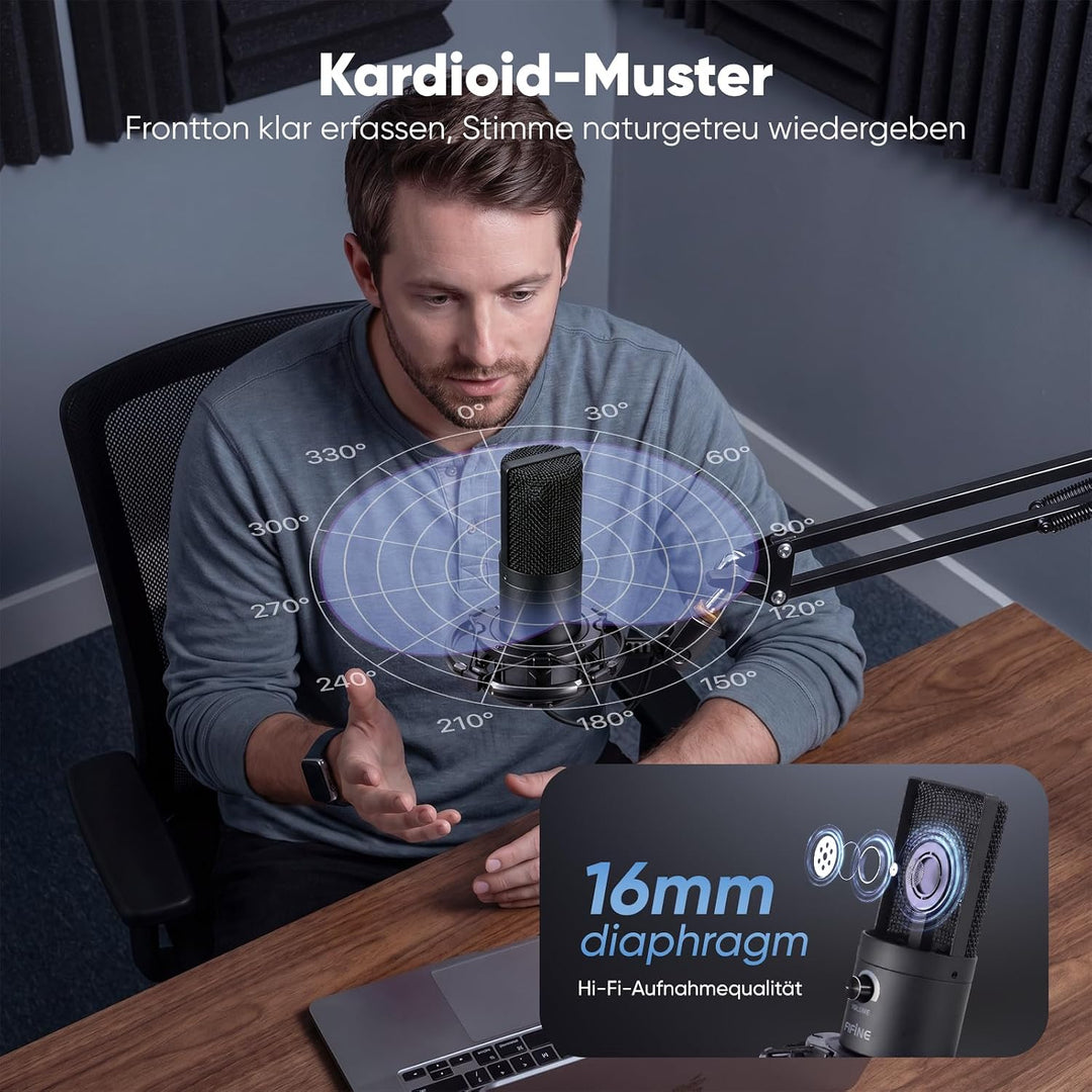 FIFINE Streaming Mikrofon PC mit Arm, USB Mikrofon PS4 PS5, Microphone für Gaming Podcast Studio, Po