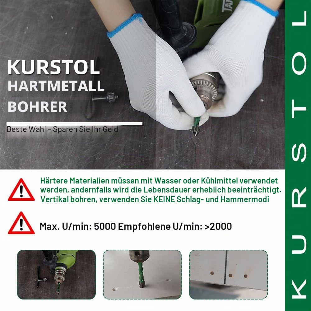 Fliesenbohrer Set - 10 Stück Glasbohrer Hartmetall-bohrer für Keramik Fliesen Mauerwerk Holz Kunstst
