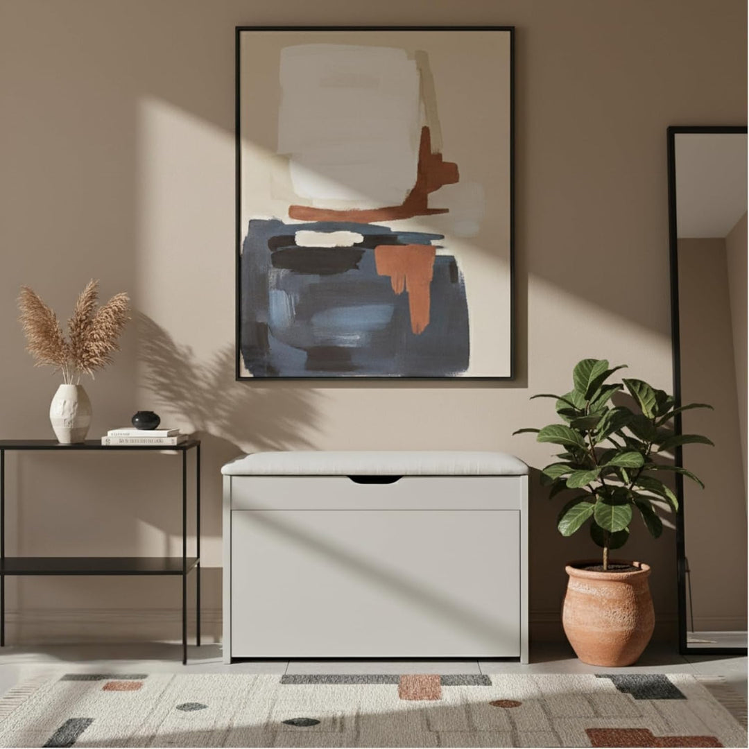 BOXIMO MDF Schuhschrank mit Sitzbank und ausziehbaren Regalen, Polyester Polsterung, 57 x 30 x 53 cm