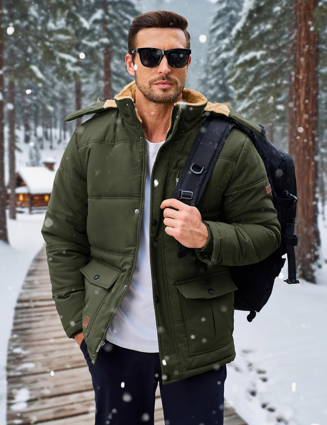 MAGCOMSEN Herren Winter Parka Jacke Winddicht Outdoor Warme Fleecejacke Freizeit Übergangsjacke Wass