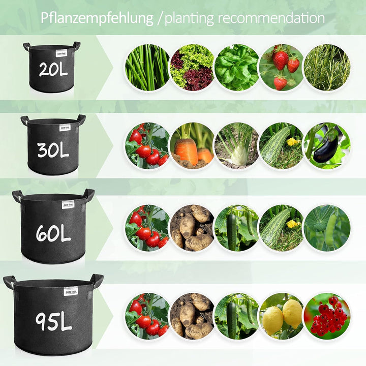 com-four® 5X Pflanzsack je 60 L für Kartoffeln - Tomaten-Kübel mit Griffen - Pflanztasche - Pflanzto