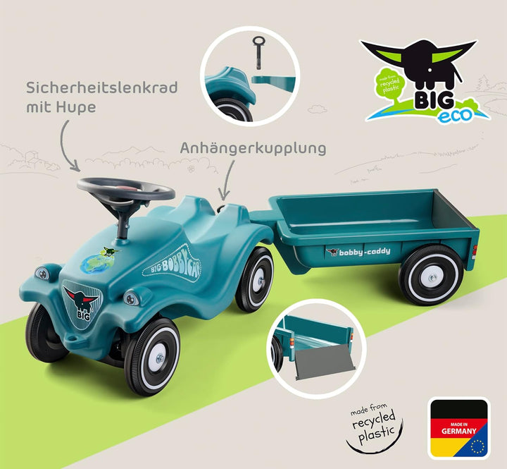 BIG Bobby Car Classic Eco 2.0 mit Anhänger - Rutschauto ab 1 Jahr aus Recycling-Material mit Caddy,