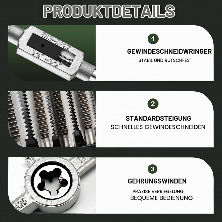 Gewindeschneider Gewindebohrer Werkzeug Set M3 - M12 Feingewindeschneider Tap and Die Set 20 Tlg Gew