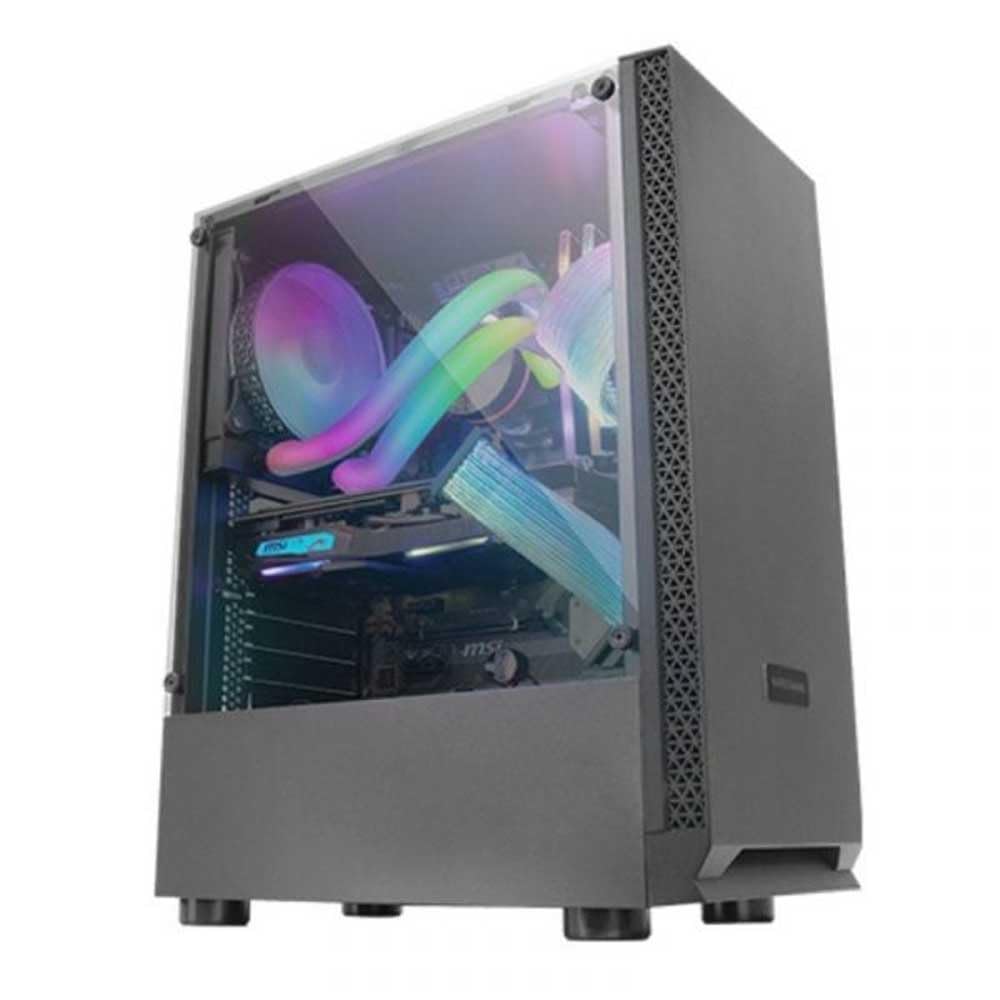 Mars Gaming MCN2, ATX Gaming PC Gehäuse, Volles Seitenfenster, Frontgitter, Doppelkammer Design, 12c
