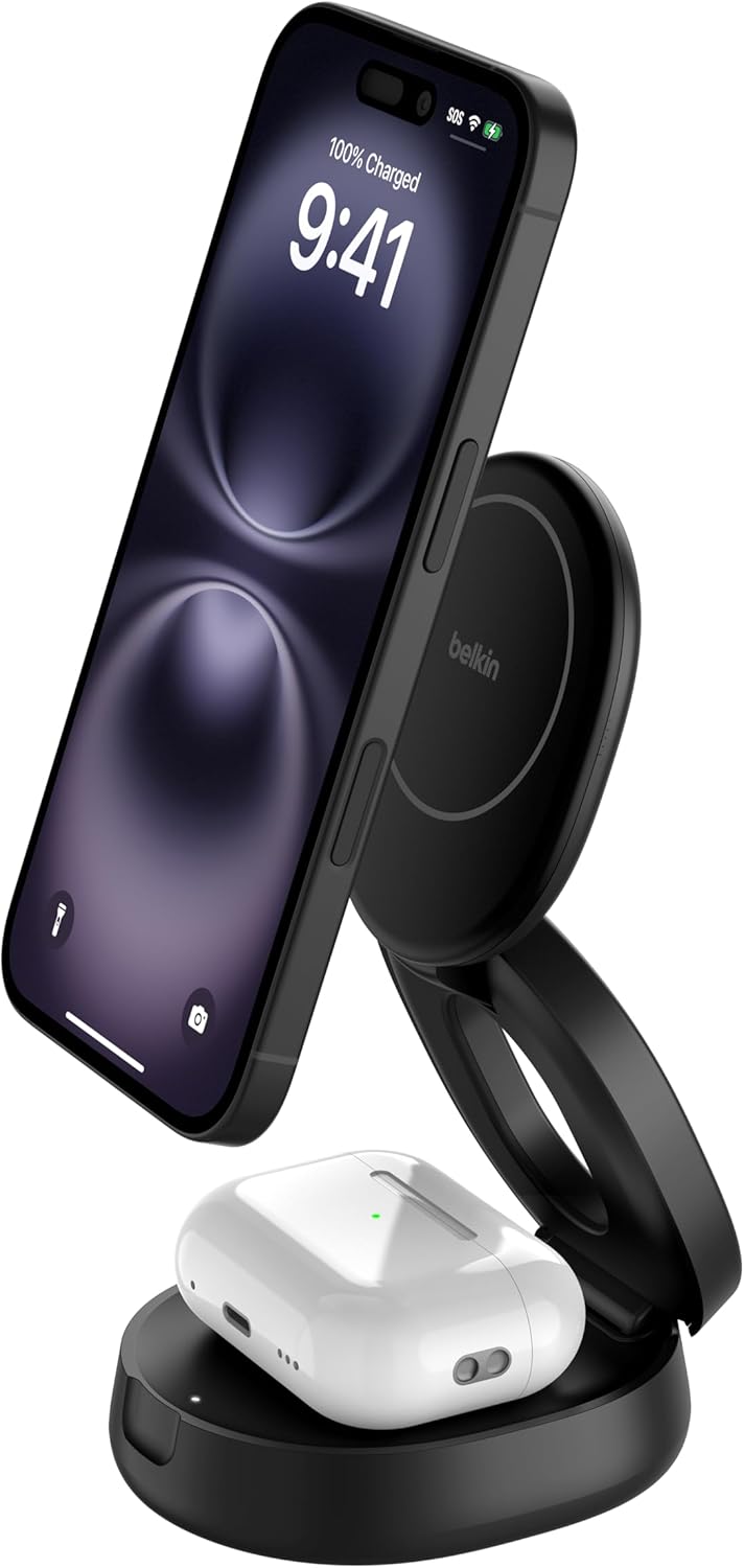 Belkin BoostCharge 2-in-1 Induktive Ladestation mit Qi2, 15W, MagSafe-kompatibles Ladegerät, Kabello