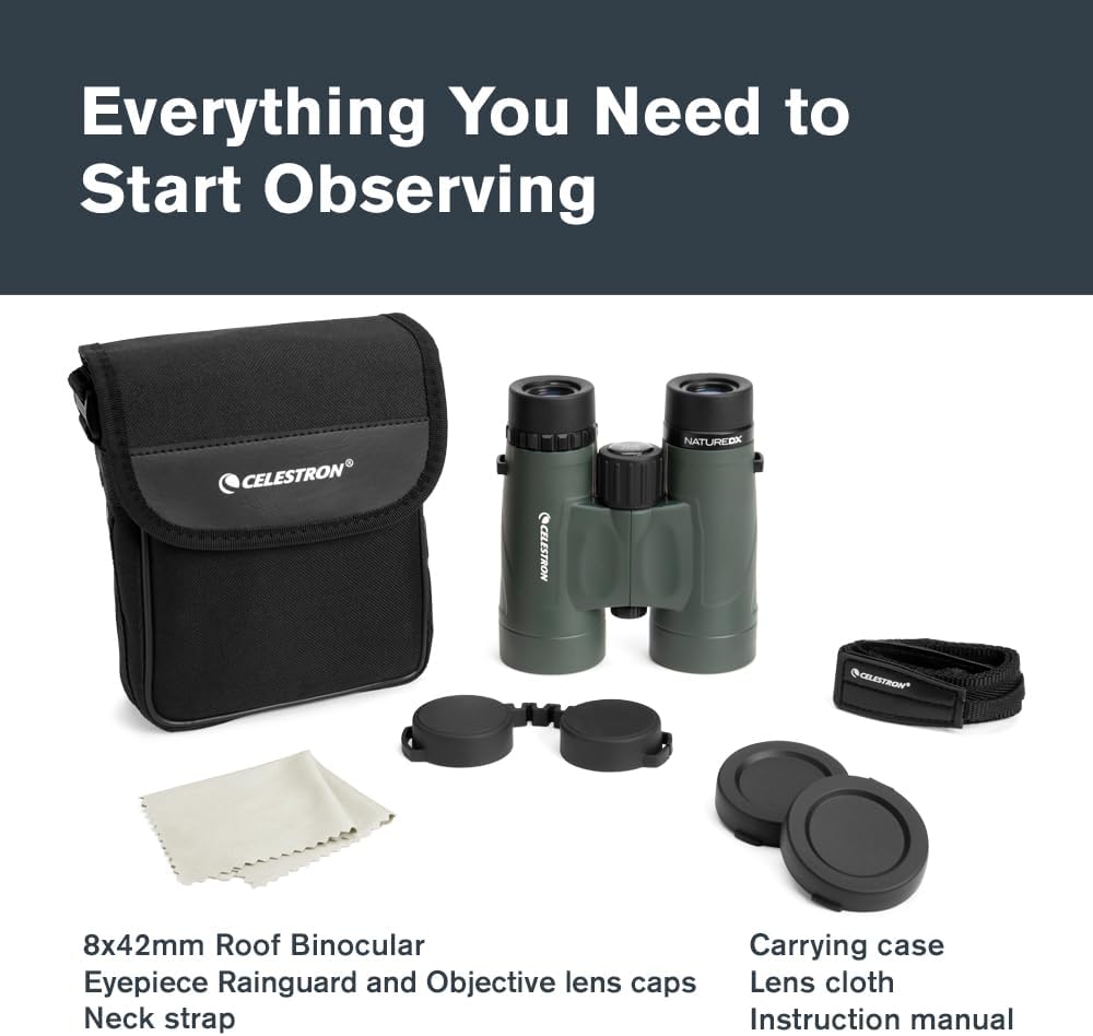 Celestron 71332 Nature DX 8 x 42 mm Ferngläser mit mehrfach vergütete Linse, BaK-4 Prismenlinse und