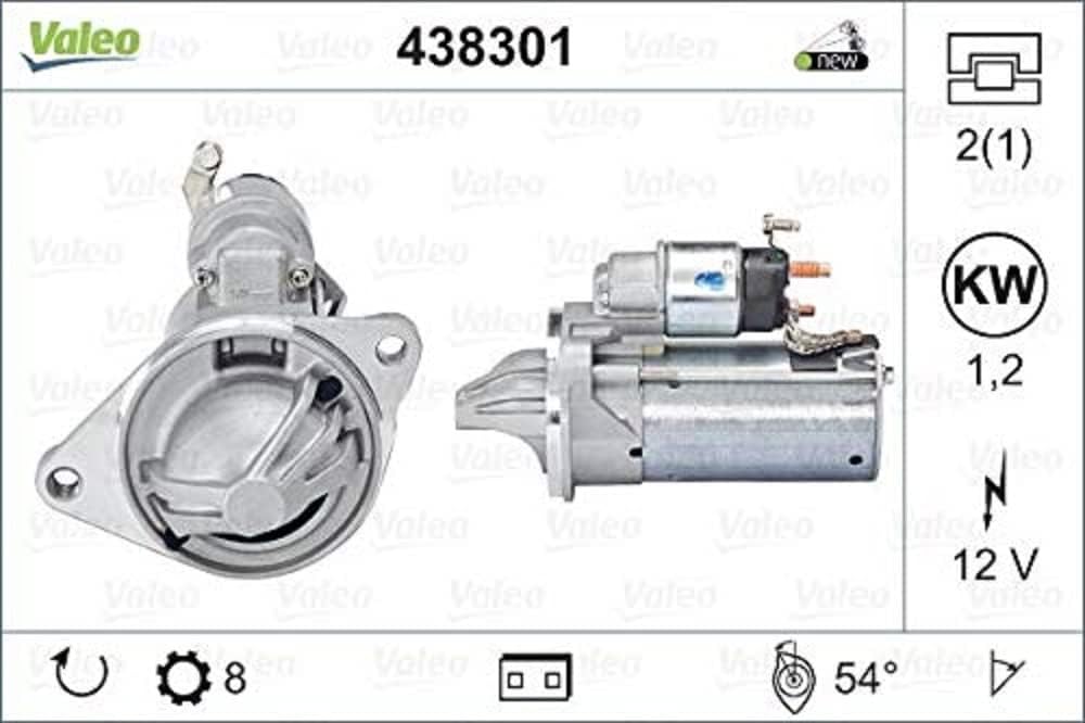 VALEO 438301 Starter Nennleistung: 1,2 kW Stop & Start: NO Zähnezahl: 8 zähne Spannung: 12 V Drehric