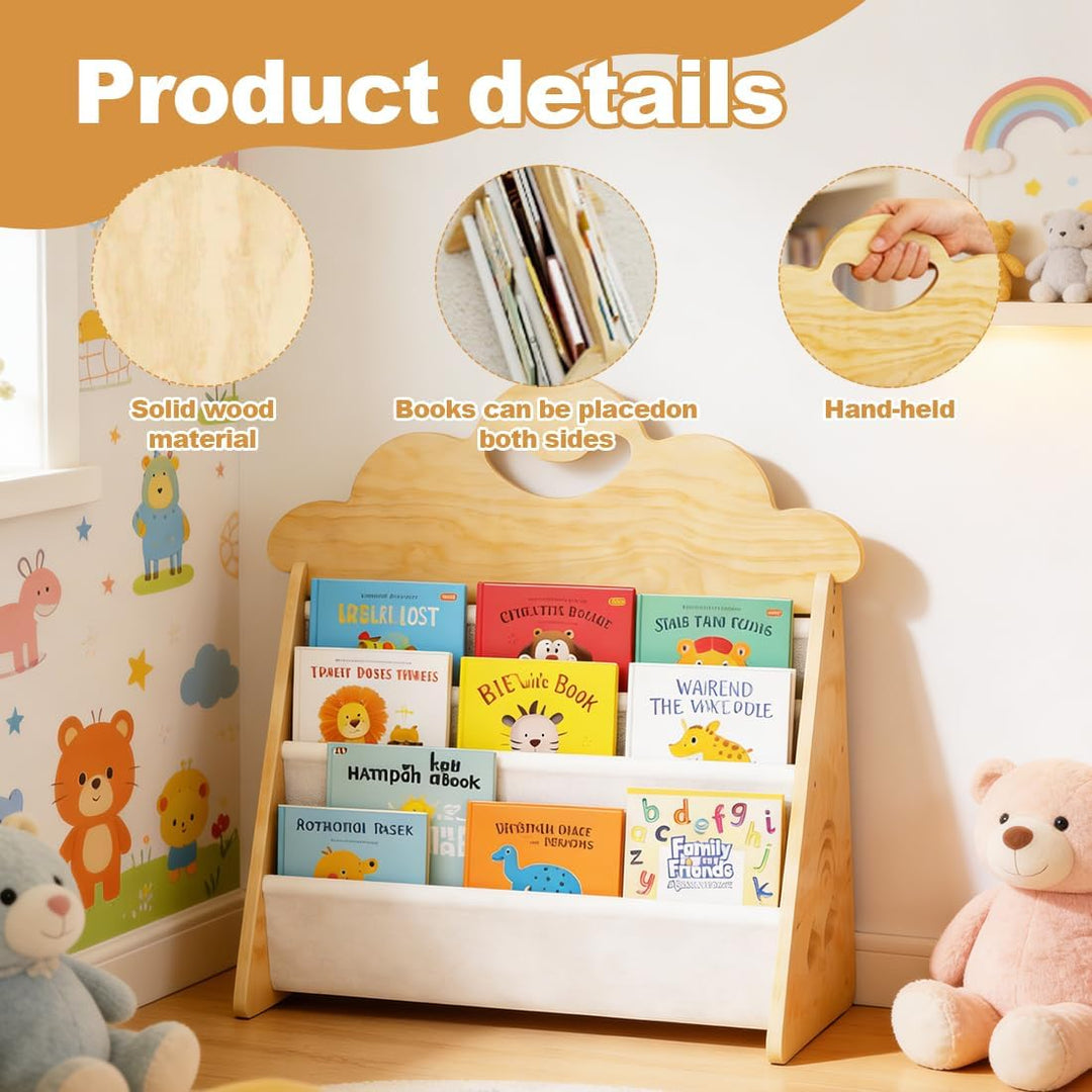 CEWROM Kinder Bücherregal Holz, Montessori Bücherregal Kinder, Kinderregal mit 2 Ebenen, offenes Kin