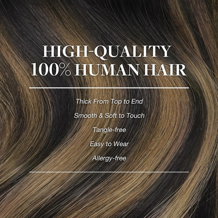 GOO GOO Clip in Echthaar Extensions, 50cm 20 Zoll 120g 7 Stück Balayage Naturschwarz Gemischt Kastan