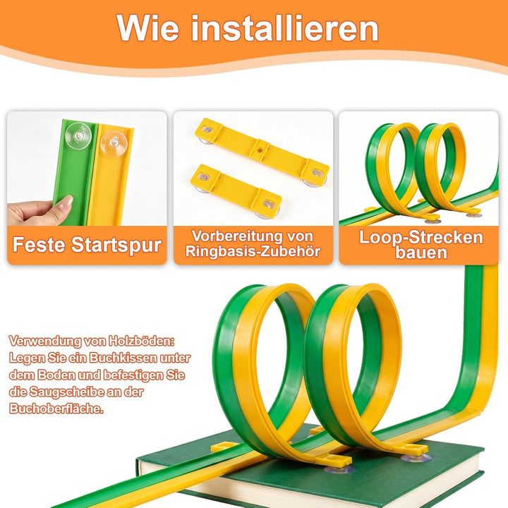 Flexible Autorennbahn Kinder - 5M Autorennbahn Spielzeug aus Silikon mit Saugnapf, 4 Spielzeugautos,