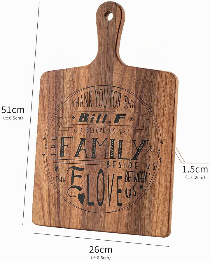 BILL.F Schneidebrett aus Akazienholz mit Griff, Holz Schneidebrett &amp; Servierbrett, Käsebrett &amp; Pizza