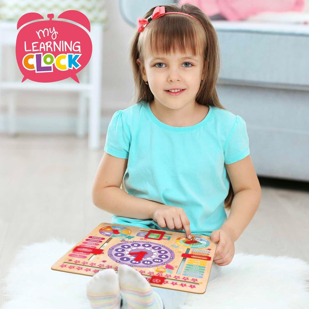 CRAZE My Learning Clock Princess ENGLISCHE SPRACHE - Lernuhr Kinder Holz, Kalenderuhr zum Lernen für
