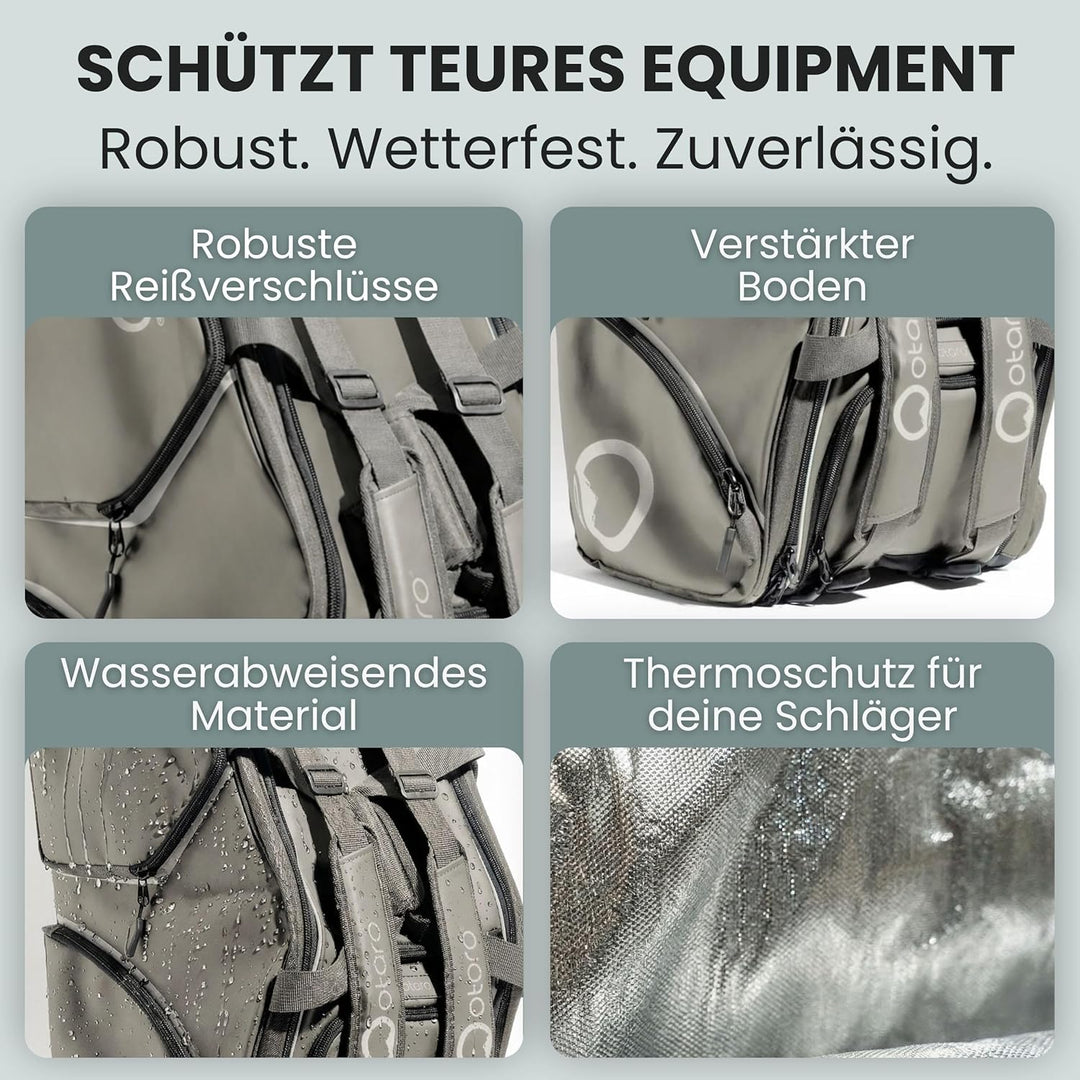 OTARO Tennistasche 82L mit Schuhfach & kühlenden Thermofächern – 3 in 1 Tragesystem, wasserabweisend
