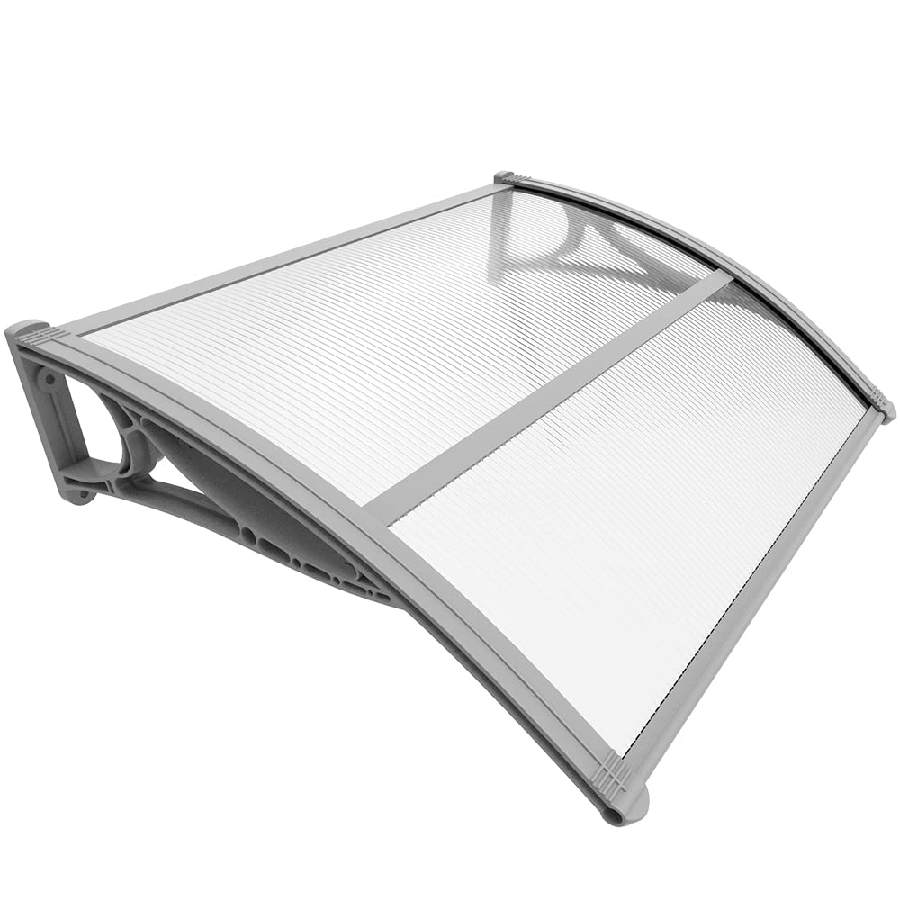 VOUNOT Vordach für Haustür 100 x 80 cm, Überdachung Haustür aus Aluminium und Polycarbonat, Transpar
