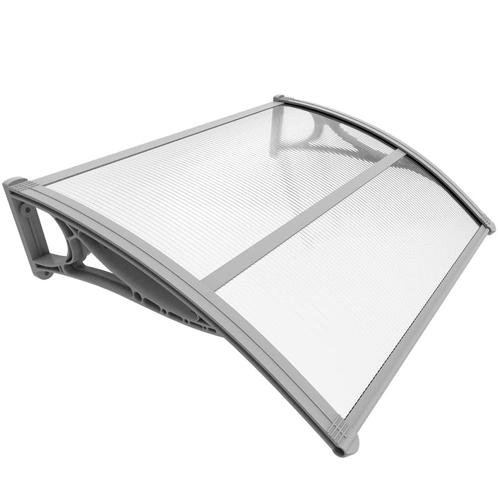 VOUNOT Vordach für Haustür 100 x 80 cm, Überdachung Haustür aus Aluminium und Polycarbonat, Transpar