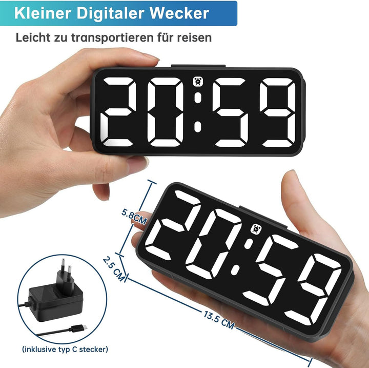 Wecker Digital Ohne Ticken wecker für Kinder Kleiner Uhr Lautstärke und Helligkeit Einstellbar Snooz