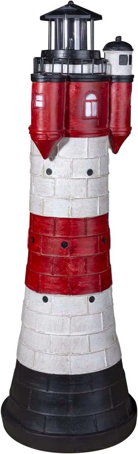 colourliving Leuchtturm Roter Sand mit LED Blinklicht Leuchtturm Solar für Draussen Maritime Dekorat