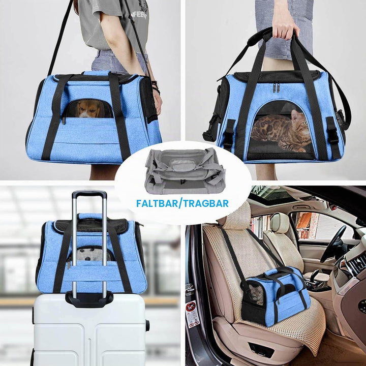 kleine Hunde Transportbox,transportbox Katze, Atmungsaktive und Faltbare Hundebox mit Verstellbarem,