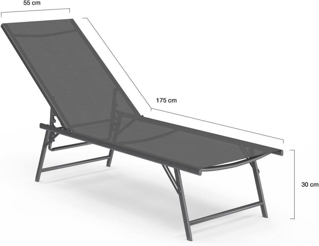 IDMarket - Satz von 2 verstellbaren Gartenliegen Kailua aus anthrazitgrauem Stahl und grauem Stoff