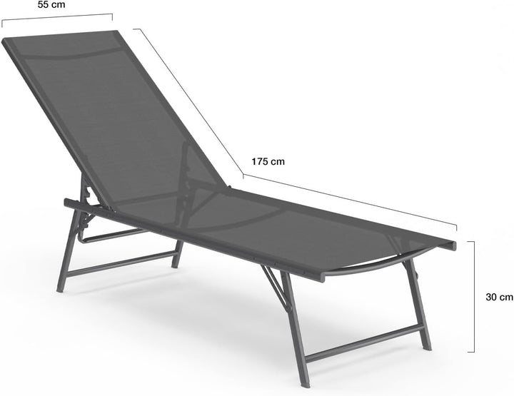 IDMarket - Satz von 2 verstellbaren Gartenliegen Kailua aus anthrazitgrauem Stahl und grauem Stoff