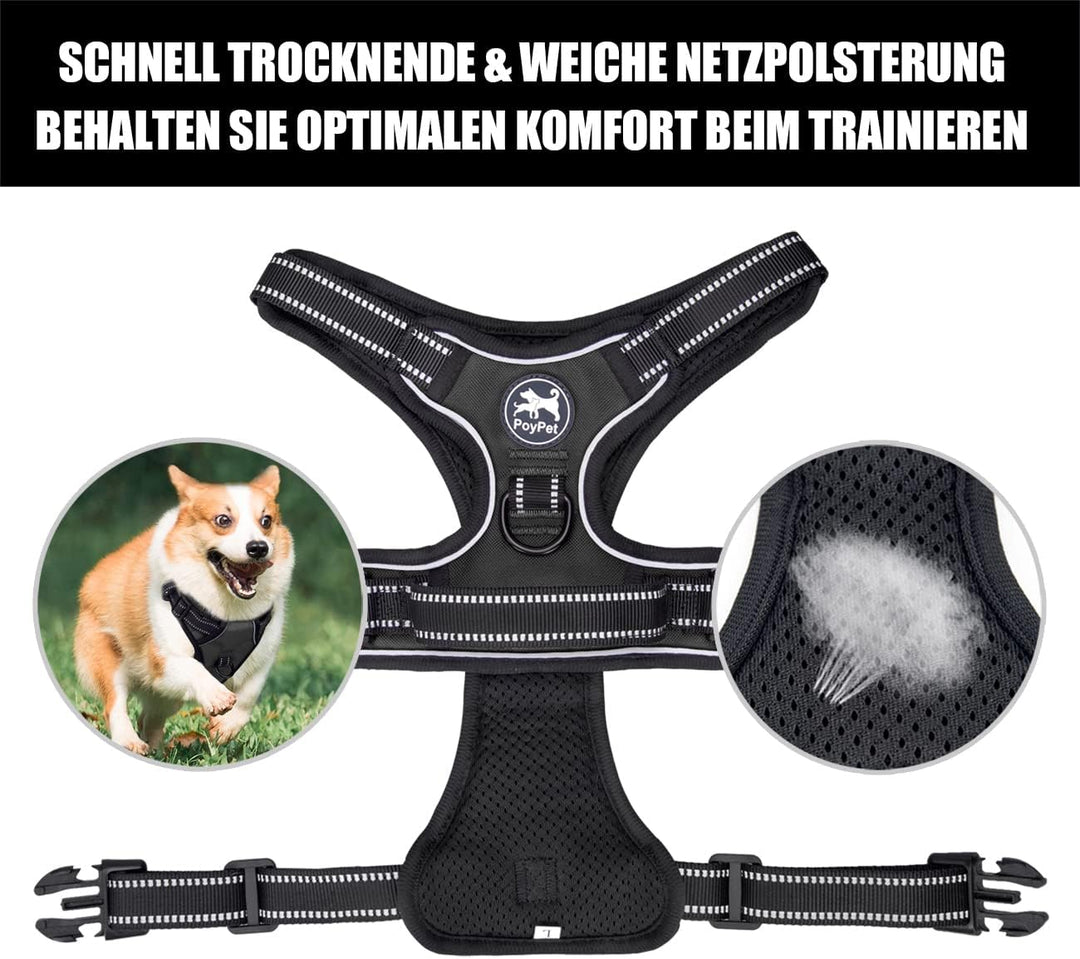 PoyPet No Pull Hundegeschirr, reflektierendes Westengeschirr mit 2 Leinenbefestigungen und einfachem