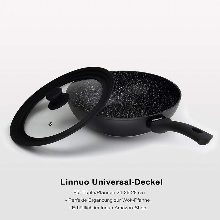 Linnuo Wok Pfanne 28 cm, Antihaft beschichtete Pfanne, Marmor Granit Optik, Wokpfanne für alle Herde