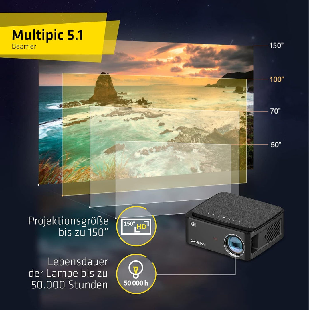 OVERMAX Multipic Bildprojektor, Projektor LED, Full HD 1080p, 3175x257x1172 cm, Seitenverhältnis 16: