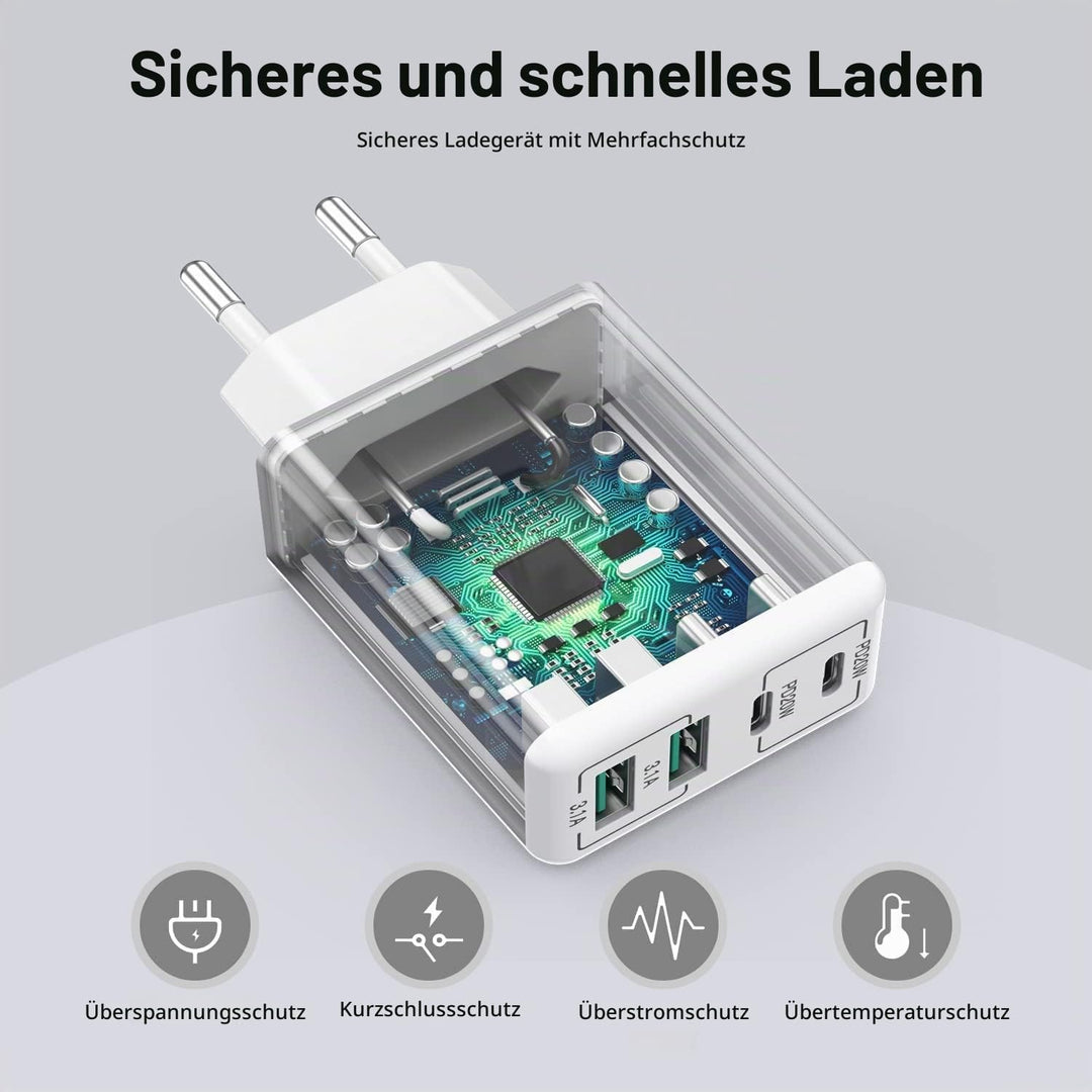 [2 Stück] USB C Ladegerät 40W, 4-Ports USB C Ladegerät Block, Schnellladeblock Dual Port PD+QC Wands