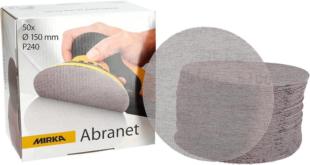 Mirka Abranet Netz-Schleifscheiben Ø 150 mm Klett/Korn P240 / 50 Stk 5424105025 & Mirka Schutzauflag