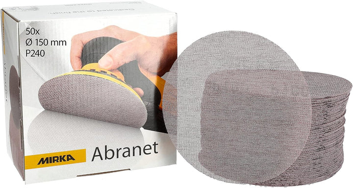 Mirka Abranet Netz-Schleifscheiben Ø 150 mm Klett/Korn P240 / 50 Stk 5424105025 & Mirka Schutzauflag