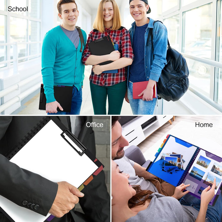 Uquelic 2 Stück Klemmbrett-Ordner aus Kunststoff, A4, Spiral-Folio-Ordner mit 6 doppelseitigen Halbt