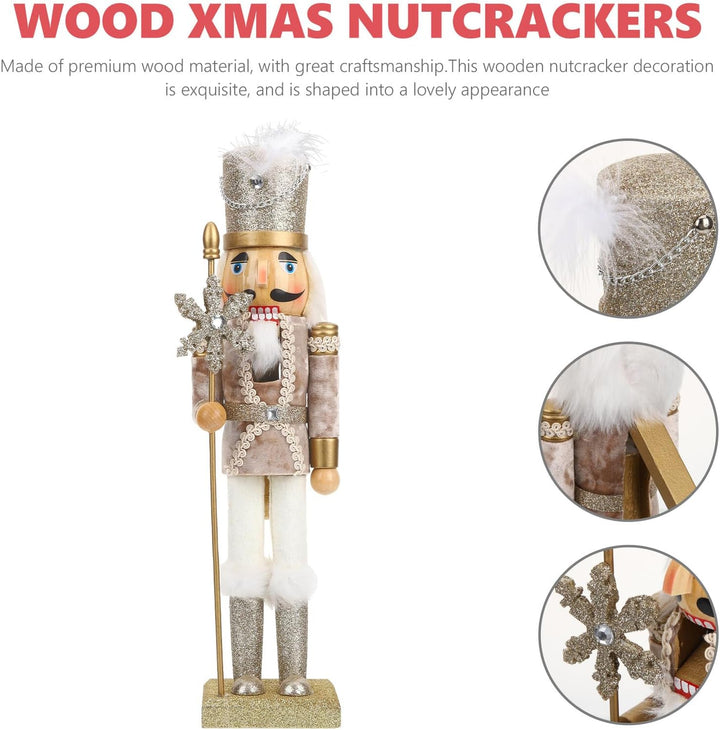 SAFIGLE Nussknacker Figur aus Holz 38cm Weihnachtsdekoration mit Goldfarbenem Schneekönig Handbemalt
