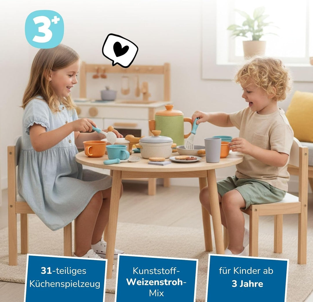 alldoro 68726 Kaffeeservice mit Koch- & Geschirrset für Kinderküchen, 21 Teile aus nachhaltigem Kuns