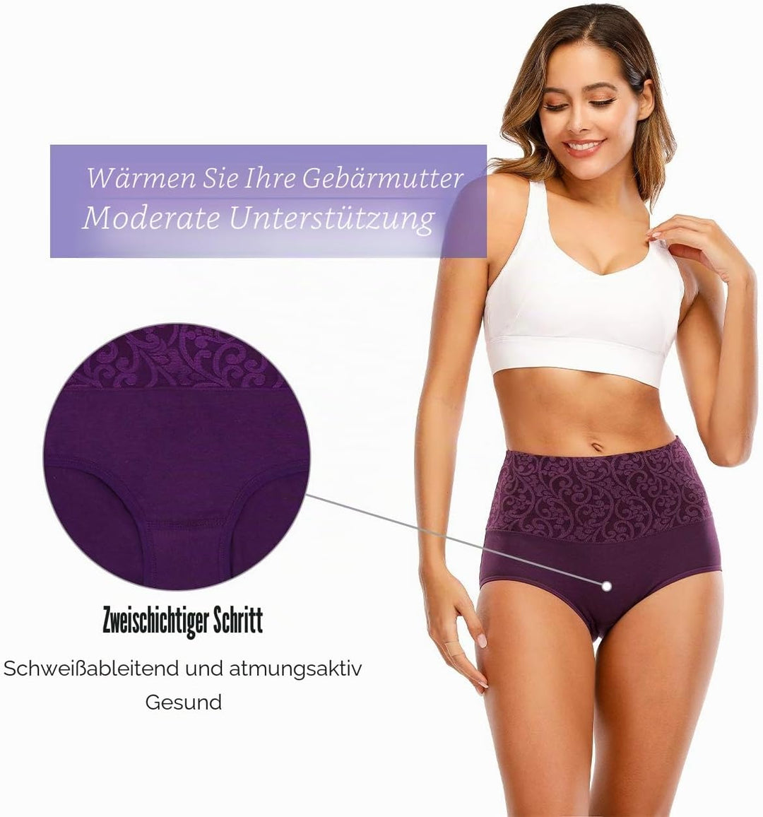 Senllori Damen Unterwäsche, hohe Taille, Baumwolle, Bauchkontrolle, weiche volle Abdeckung Multipack
