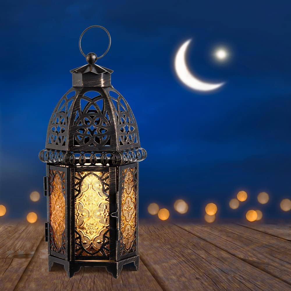 NEEDOMO Grosse dekorative Kerzenlaterne für Ramadan, 32.8 cm marokkanischer Stil, hängende Laternen,