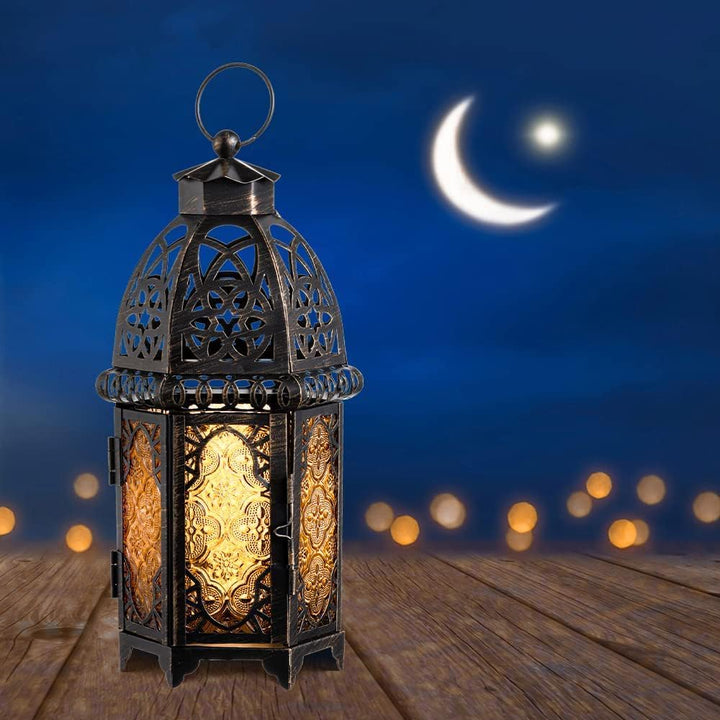 NEEDOMO Grosse dekorative Kerzenlaterne für Ramadan, 32.8 cm marokkanischer Stil, hängende Laternen,
