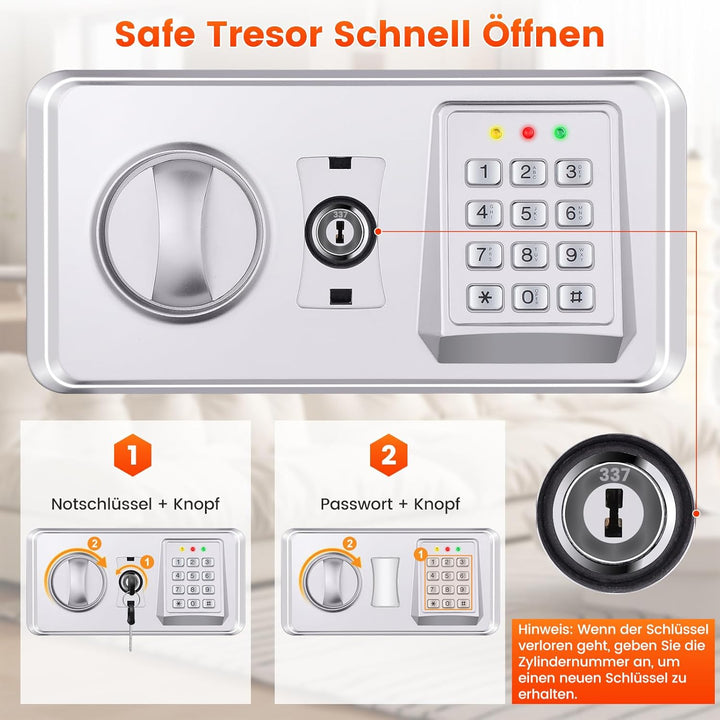Extra Grosser Safe Tresor Feuerfest mit Feuerfeste Dokumententasche&3 Herausnehmbares Regal, 102L Ro
