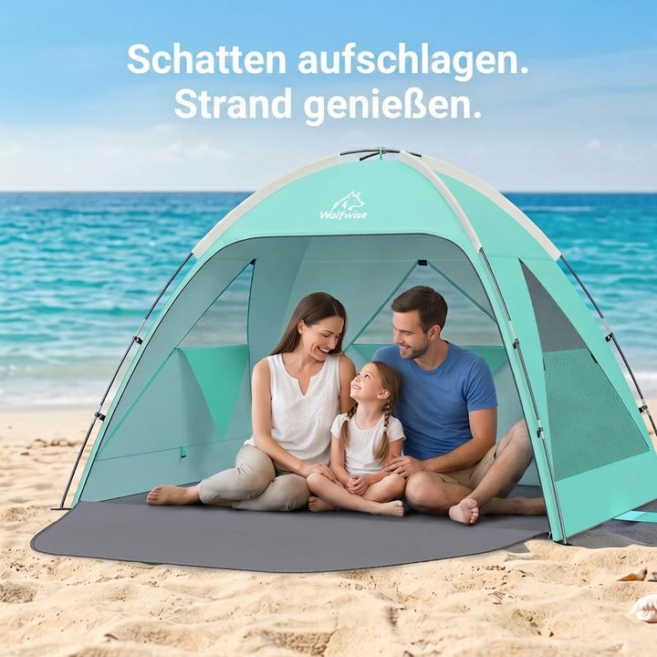 Wolfwise Strandmuschel UV Schutz, 3 Belüftungsfenster &amp; Tragetasche, Strand Zelt mit erweiterbarem B