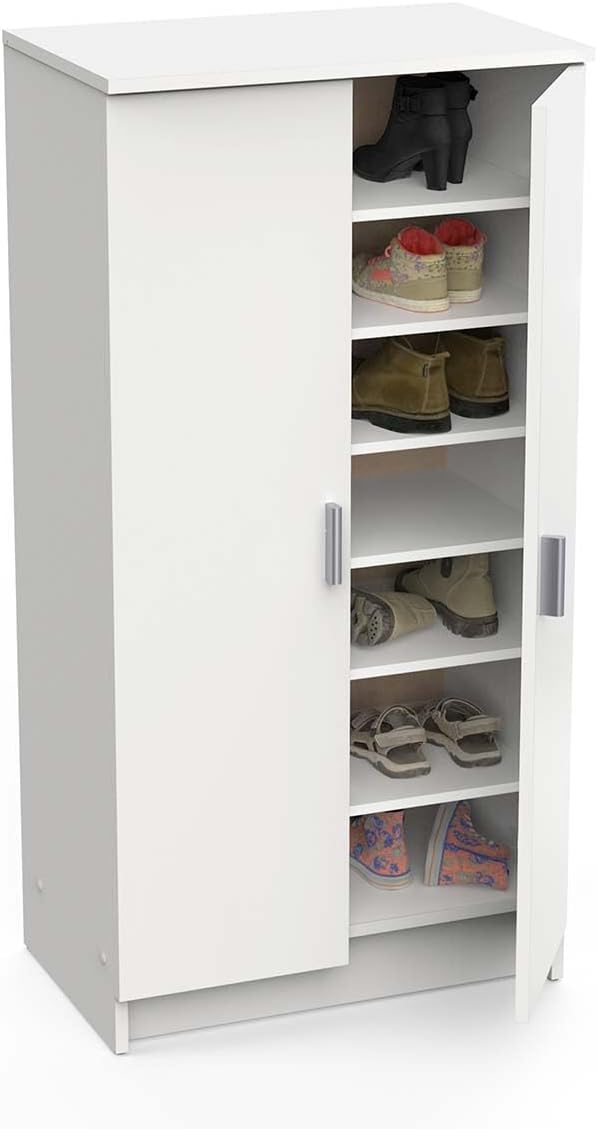 Multifunktions-Kleiderschrank mit zwei Türen mit sechs Einlegeböden, Farbe Weiss, Masse 55 x 108 x 3