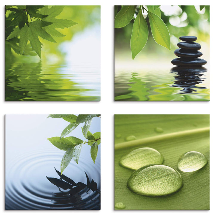ARTLAND Leinwandbilder auf Holz Wandbild Bild Set 4 teilig je 40x40 cm Quadratisch Wellness Zen Wass