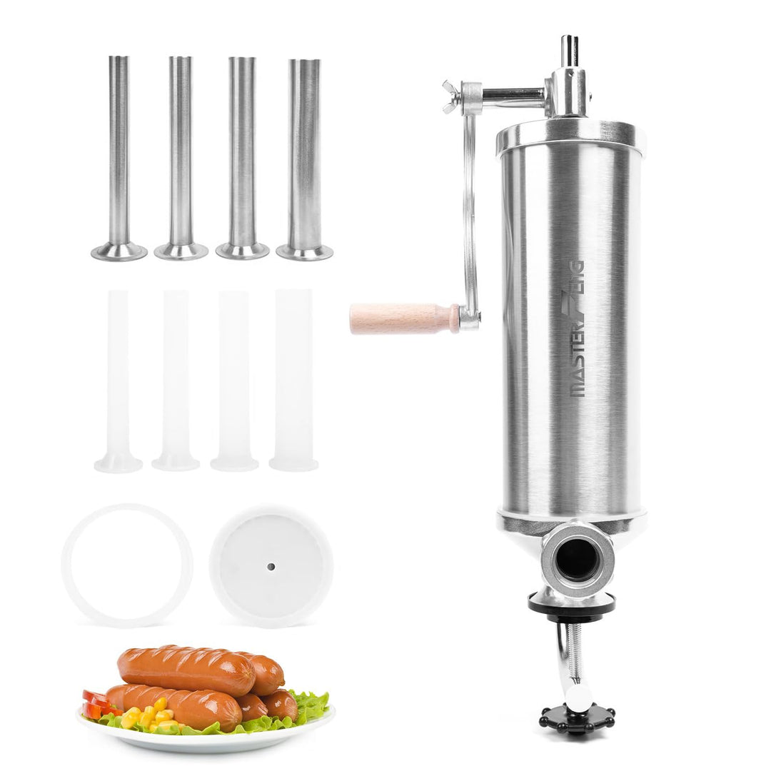 MASTER FENG 5 LBS Wurstfüllmaschine Vertikale Edelstahl-Füllmaschine Mit 8 Fülltrichtern und 1 Silik