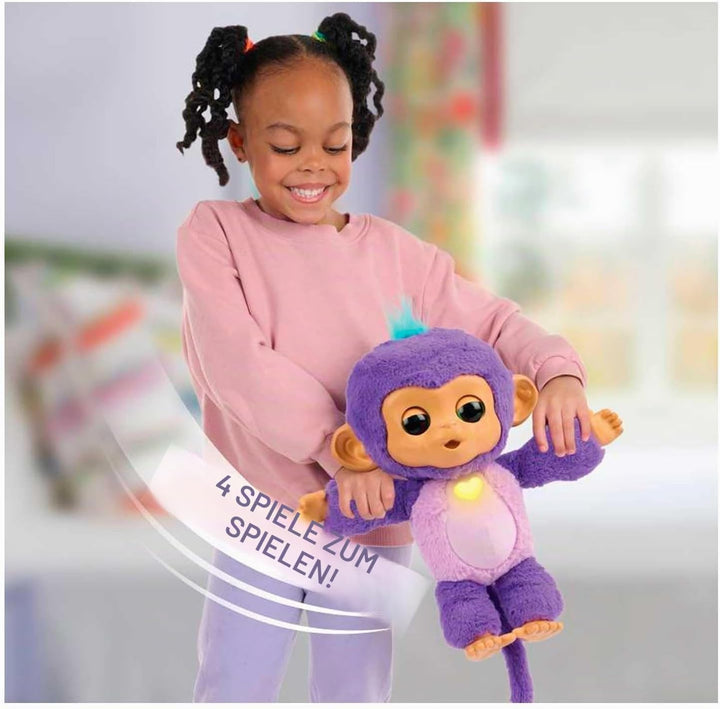 Fingerlings Kümmere dich um Y Mima, interaktiver Plüsch-Affe in Lila, weich und kuschelig, mit +150