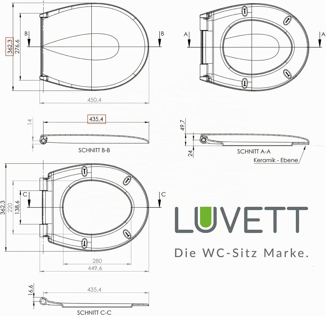 LUVETT® WC-SITZ C290, oval, doppelte Absenkautomatik Softclose, einfache Reinigung,Toilettendeckel a