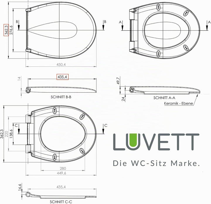 LUVETT® WC-SITZ C290, oval, doppelte Absenkautomatik Softclose, einfache Reinigung,Toilettendeckel a
