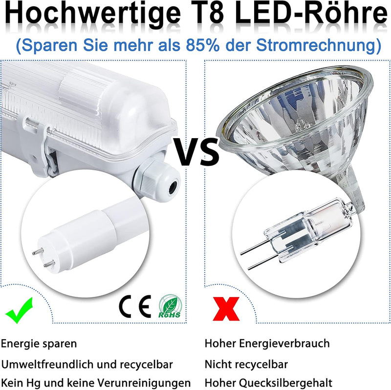 NAIZY Feuchtraumleuchte LED 150cm LED T8 Röhren Werkstatt Garage Lampe Deckenleuchte für Aussenanwen