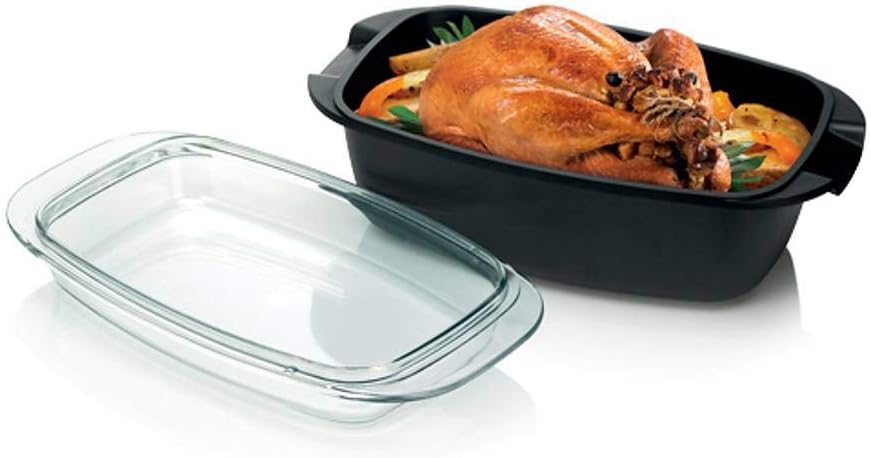Tescoma Premium Bräter 39 x 22 x 17 cm I Antihaft, Spezialboden, Vielseitiger Glasdeckel I Universel