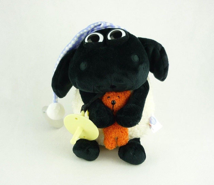 Shaun das Schaf Kuscheltier Timmy mit kleinem Bär, Schnuller und Schlafmütze, 25 cm, Farbe: Weiss/Sc