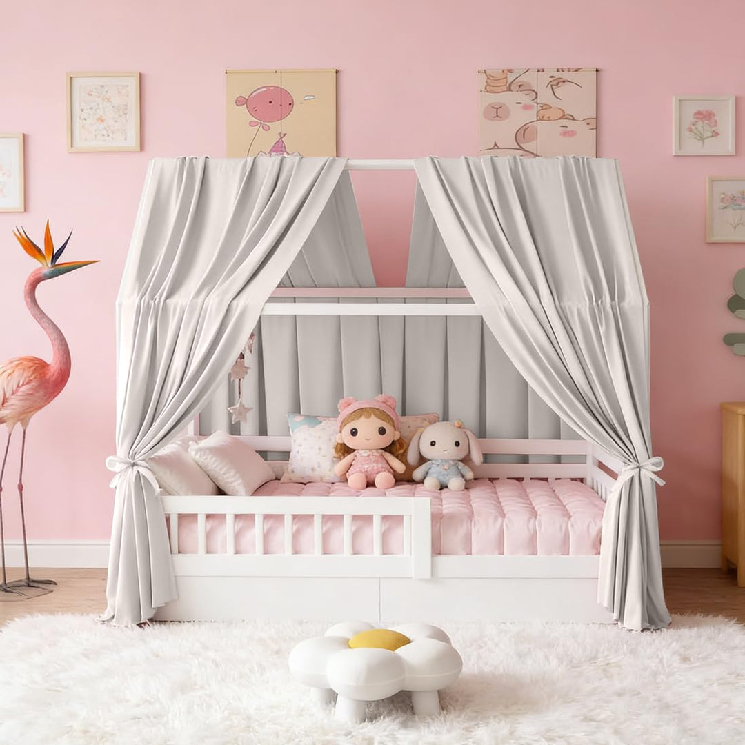 RANJIMA Hausbett Himmel, Betthimmel Hausbett Musselin mit 2 Stück Betthimmel Traumhafte Hausbett Dek