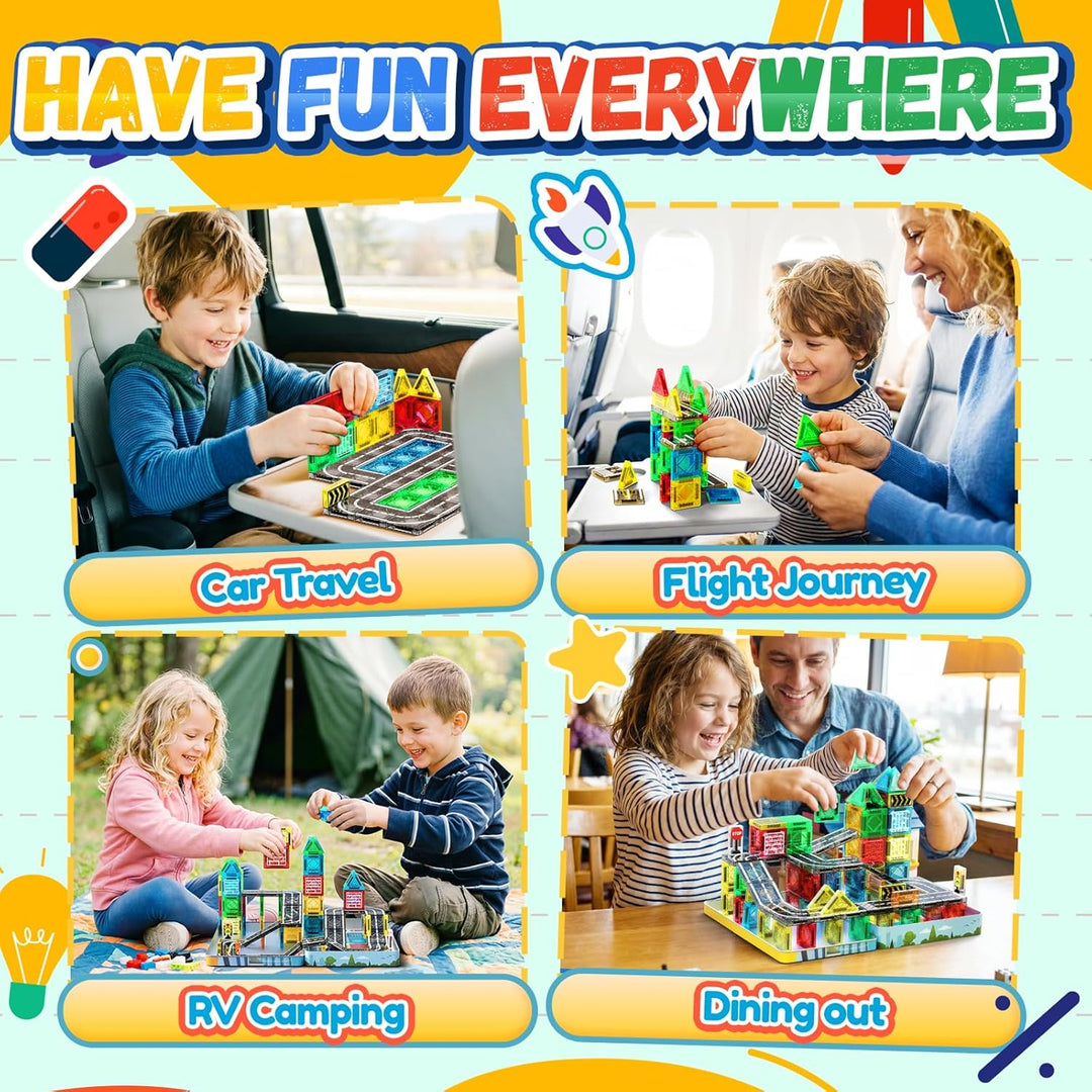 iKidiki 58 Stück Mini Magnetische Bausteine Reiseset, Spielzeug ab 2 3 4 5 6 Jahre Junge Mädchen Rei